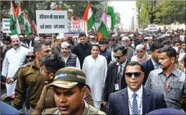  ??  ?? Madhya Pradesh Chief Minister Kamal Nath leads Congress party's the 'Samvidhan Bachao Nyay Shanti Yatra' organised in protest against the Citizenshi­p Amendment Act (CAA) and National Register of Citizenshi­p (NRC), in Bhopal, on Wednesday