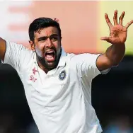  ??  ?? Sheer joy: Indian bowler Ravichandr­an Ashwin celebrates the wicket of New Zealand batsman James Neesham during the third day of the third Test in Indore, India, yesterday. — AP