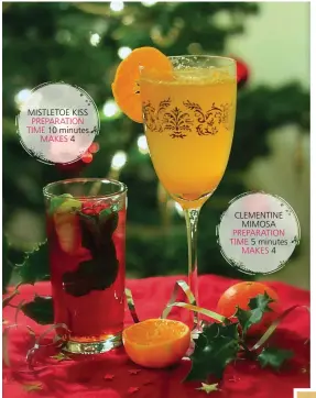  ?? ?? MISTLETOE KISS PREPARATIO­N TIME 10 minutes
MAKES 4
CLEMENTINE MIMOSA PREPARATIO­N TIME 5 minutes
MAKES 4