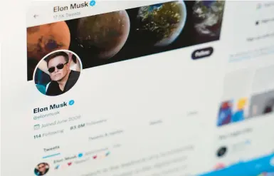  ?? ERIC RISBERG/AP ?? Now that Elon Musk has a deal in place to buy Twitter for $44 billion, a big question remains: Just how much will the social media platform change under his leadership? Musk wants Twitter to be a haven for free speech, but that may prove to be difficult.