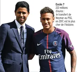  ??  ?? Excès ? 222 millions d’euros : le transfert de Neymar au PSG, en 2017, est le plus cher de l’histoire.