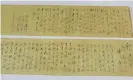  ?? Photograph: AP ?? Two pieces of the stolen calligraph­y scroll by the former Chinese leader Mao Zedong.