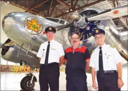  ?? STEVE MacNAULL/The Okanagan Weekend ?? Pilot John Brennan, maintenanc­e man George Huntington and pilot Gerry Norberg are flying a 1937 Lockheed L-10A propeller airline across Canada this month to celebrate Air Canada’s 80th birthday.