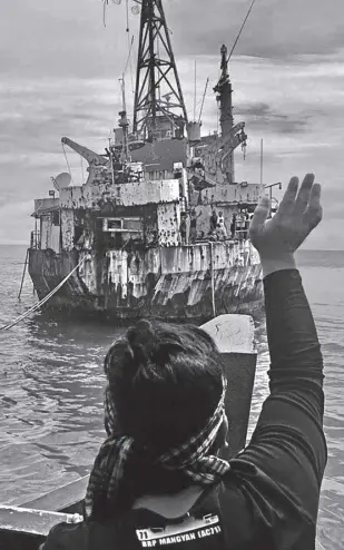  ?? PUBLIC AFFAIRS OFFICE, NAVAL FORCES WEST ?? THE BRP Sierra Madre during the last re-provisioni­ng of the Armed Forces of the Philippine­s Western Command for troops aboard the partly sunken Navy ship at the Ayungin Shoal.