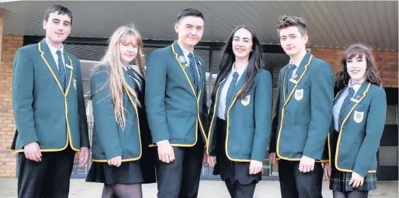  ??  ?? Top team Matthew Tierney (depute head boy), Erin Connor (depute head girl), Joseph Duffy (head boy), Paula Queen (head girl), Callum Balfour (depute head boy), Lauryn Alexander (depute head girl)