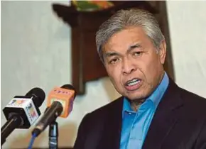  ?? BERNAMA PIC ?? Deputy Prime Minister Datuk Seri Dr Ahmad Zahid Hamidi speaking in Hong Kong yesterday.