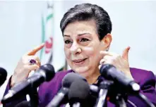  ??  ?? Palestine Liberation Organisati­on’s executive committee member Hanan Ashrawi addresses a press conference in the West Bank town of Ramallah