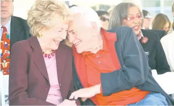  ?? — AFP photo ?? File photo taken on May 28, 2008 Kirk and wife Anne attend the Anne and Kirk Douglas 400th Playground Dedication at Lillian Street Elementary School, in Los Angeles, California.