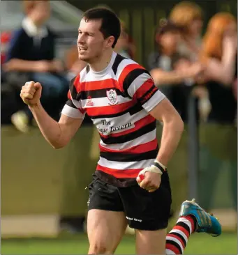  ??  ?? Ivan Jacob celebrates after scoring his last-gasp winning try to topple Dundalk in the 2015 cup semi-final.