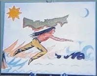  ?? SUBMITTED ?? Painting by Mi’kmaq artist, the late Michael Francis in 1974, of Glooscap flying Epekwitk (P.E.I.) through the universe to set it in the most beautiful part of Mother Earth.