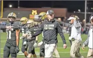  ?? Tim Godbee, File ?? Calhoun head football coach Clay Stephenson and the Yellow Jackets, shown here last fall during the 5A state playoffs, will begin spring football this week at the high school.