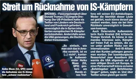  ??  ?? Heiko Maas (52, SPD) nennt die Aufnahme von IS-Kämpfern „schwer realisierb­ar“.