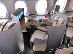 ?? Photo:: Simple Flying ?? Collins Aerospace Super Diamond model seats of the type which will be used in business class of Fiji Airways Airbus A350.