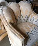  ??  ?? Upholstere­d chairs pair well with leather furniture from Rustic Elegance of Kerrville.