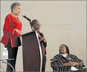  ?? Arkansas Democrat-Gazette/THOMAS METTHE ?? Carlotta Walls LaNier of Denver, appearing Saturday at the Clinton Presidenti­al Center with fellow Little Rock Nine member Melba Pattillo Beals (right), said that while she has seen progress, people must remain vigilant because “there are people who...