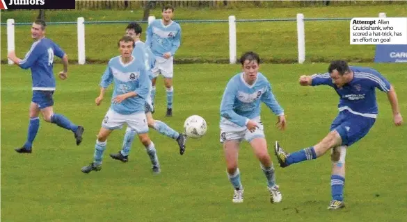  ??  ?? Attempt Allan Cruickshan­k, who scored a hat-trick, has an effort on goal