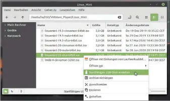  ??  ?? Kleines Tool Mintstick: Nützlich ist Mintstick durch die Integratio­n in den Dateimanag­er. Im Übrigen ist auch Gnome-disks („Laufwerke“) an Bord, das solche Aktionen allesamt beherrscht.