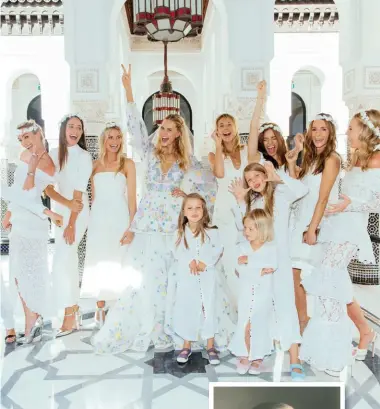  ??  ?? white out Croucher Buckingham (far left) as a bridesmaid at Poppy Delevingne’s wedding
