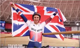  ?? Photograph: Alex Whitehead/SWpix.com/REX/Shuttersto­ck ?? Great Britain’s Dame Sarah Storey celebrates winning gold in the women’s C5 3,000m individual pursuit at the Izu Velodrome.