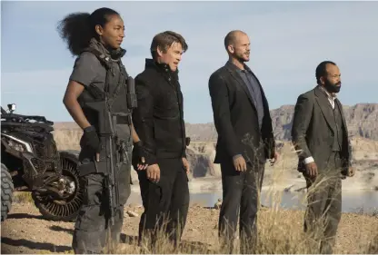  ?? Bild: PRESSBILD ?? NÄST MEST. Gustaf Skarsgård är med i avslutning­savsnittet av Westworld. Här syns han tillsamman­s med Betty Gabriel, Luke Hemsworth och Jeffrey Wright. Serien har fått 22 nominering­ar.