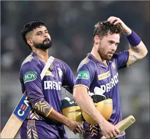  ?? — AFP ?? Kolkata Knight Riders captain Shreyas Iyer (left) and Phil Salt walk back to the pavilion after their win against Lucknow Super Giants.