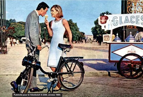  ??  ?? Publicité pour le Vélosolex S 2200, années 1960.