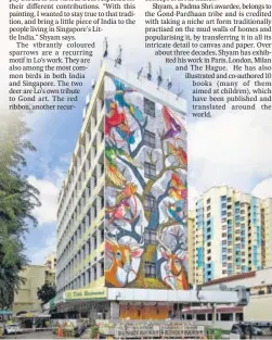  ?? KEVIN TAN / ST+ART ?? The work, painted on the facade of a hotel in Little India, represents the interconne­ctedness of India and Singapore, Man and Nature, and the idea of art as healer.