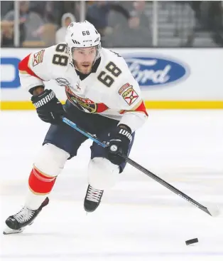  ?? MADDIE MEYER/ GETTY IMAGES FILES ?? Mike Hoffman, one of the NHL'S most prolific scorers, had 59 points in 69 games with Florida in 2019-20. After joining the St. Louis Blues during training camp, the forward has signed on with the team for a one-year deal worth $4 million.