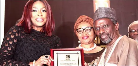  ??  ?? L-R: Chief Executive of EbonyLife TV & Films, Ms. Mo Abudu; Director of FirstBank of Nigeria, Mrs. Ije Jidenma; and President of Institute of Directors Nigeria (IODN), Alhaji Ahmed Rufai Mohammed, when Abudu was presented with a Fellowship Award and...