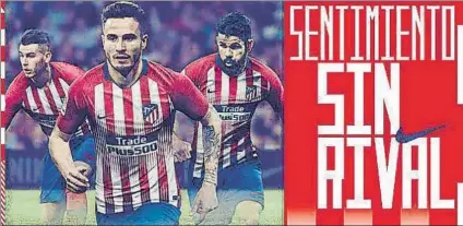  ??  ?? La nueva camiseta En la imagen promociona­l aparecen Saúl, Diego Costa y Lucas, pero no está Antoine Griezmann, el crack del Atlético