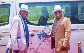  ??  ?? Mongati (left) and Mogotsi (right) cut the ribbon during the official launch of the Vincent Excellent Tour Southern Heritage trail in Gaborone recently