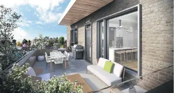  ??  ?? An artist’s rendering depicts a penthouse balcony at the Bowker Collection being built in Oak Bay.