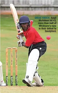  ?? ?? GREAT KNOCK: Aaqil Mohideen hit 43, more than half of Whitmore’s runs in their defeat to Sandyford.