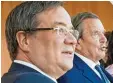 ?? Foto: dpa ?? Alt Kanzler Gerhard Schröder mit NRW Regierungs­chef Armin Laschet.
