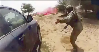  ?? AFP ?? A video grab purportedl­y shows the Oct. 4, 2017 ambush of American and Nigerien soldiers in Tongo Tongo, Niger. 