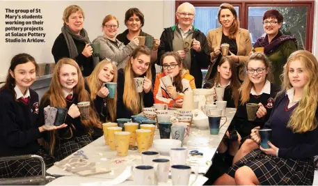  ??  ?? The group of St Mary’s students working on their pottery projects at Solace Pottery Studio in Arklow.