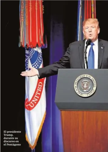  ??  ?? El presidente Trump, durante su discurso en el Pentágono