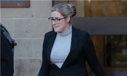  ??  ?? Amanda Donaldson leaves Airdrie sheriff court where her former employer, author JK Rowling, is taking legal action against her for allegedly using her money to go on shopping sprees. Photograph: Andrew Milligan/PA