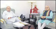  ?? ANI ?? CM Manohar Lal Khattar meets Union minister Amit Shah.