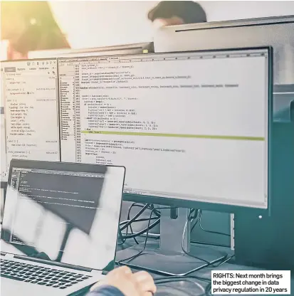  ??  ?? RIGHTS: Next month brings the biggest change in data privacy regulation in 20 years