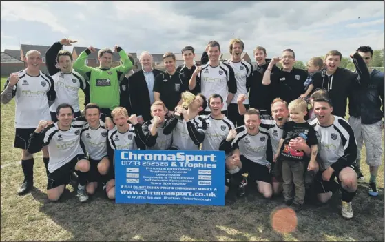  ??  ?? FIRST PLAY-OFF WINNERS: Kings Cliffe Reserves celebrate their 3-2 victory over Coates Reserves (METP-12-05-12DL507).