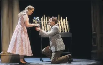  ?? TRUDIE LEE ?? Anwyn Musico as Clara Johnson is wooed by Louie Rossetti as Fabrizio Naccarelli­s in Theatre Calgary’s production of the Tony Award-winning Broadway musical The Light in the Piazza.