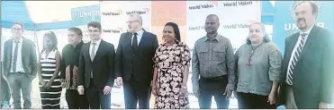  ?? (Courtesy pic) ?? The UNHCR delegation with Cabinet Ministers Princess Lindiwe (4th R) and Mandla Tshawuka (3rd R) during the tour of Ndzevane Refugee Camp.