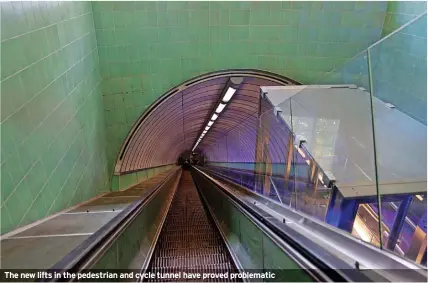  ?? ?? The new lifts in the pedestrian and cycle tunnel have proved problemati­c