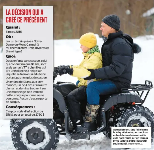  ?? PHOTO FOTOLIA ?? Actuelleme­nt, une faille dans la loi québécoise permet à un enfant de conduire un véhicule hors route sur un terrain privé (photo à titre illustrati­f seulement).