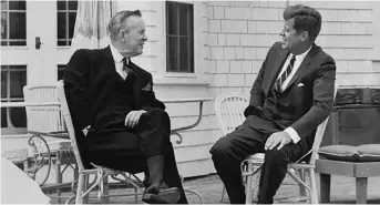  ?? Library and Archives Canada photo ?? Prime Minister Lester B. Pearson and President John F. Kennedy at the Kennedy compound in Hyannispor­t, May 1963.