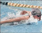  ?? Cliff Grassmick / Staff Photograph­er ?? Silver Creek’s Kylie Dirks swims the butterfly as part of the Raptors’ 200 medley relay team in a dual against Erie on Thursday afternoon in Longmont.