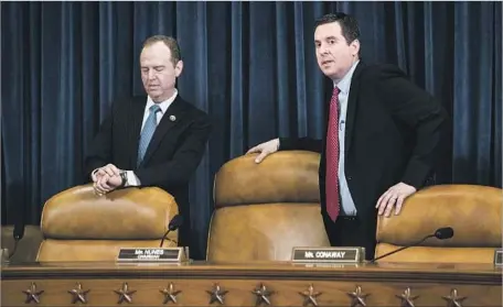  ?? Drew Angerer Getty Images ?? THE HOUSE INTELLIGEN­CE COMMITTEE’S chairman, Devin Nunes, right, with ranking Democrat and critic Adam B. Schiff.