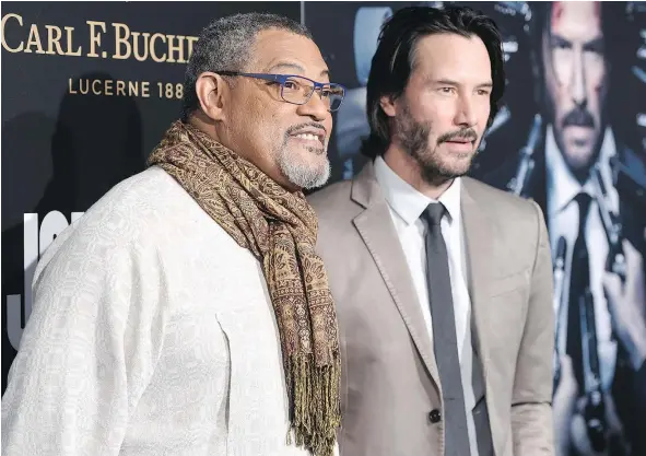  ?? — THE ASSOCIATED PRESS ?? Matrix stars Laurence Fishburne, left, and Keanu Reeves have reunited in another action flick — John Wick: Chapter 2.