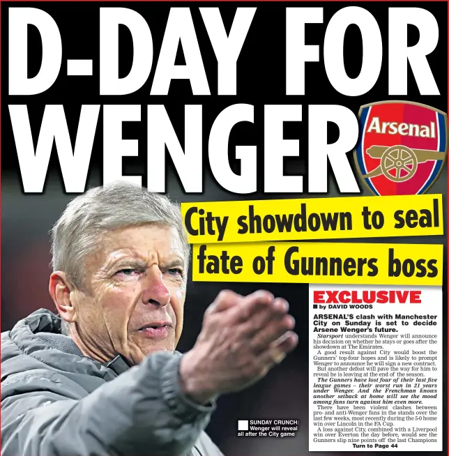  ??  ?? SUNDAY CRUNCH: Wenger will reveal all after the City game